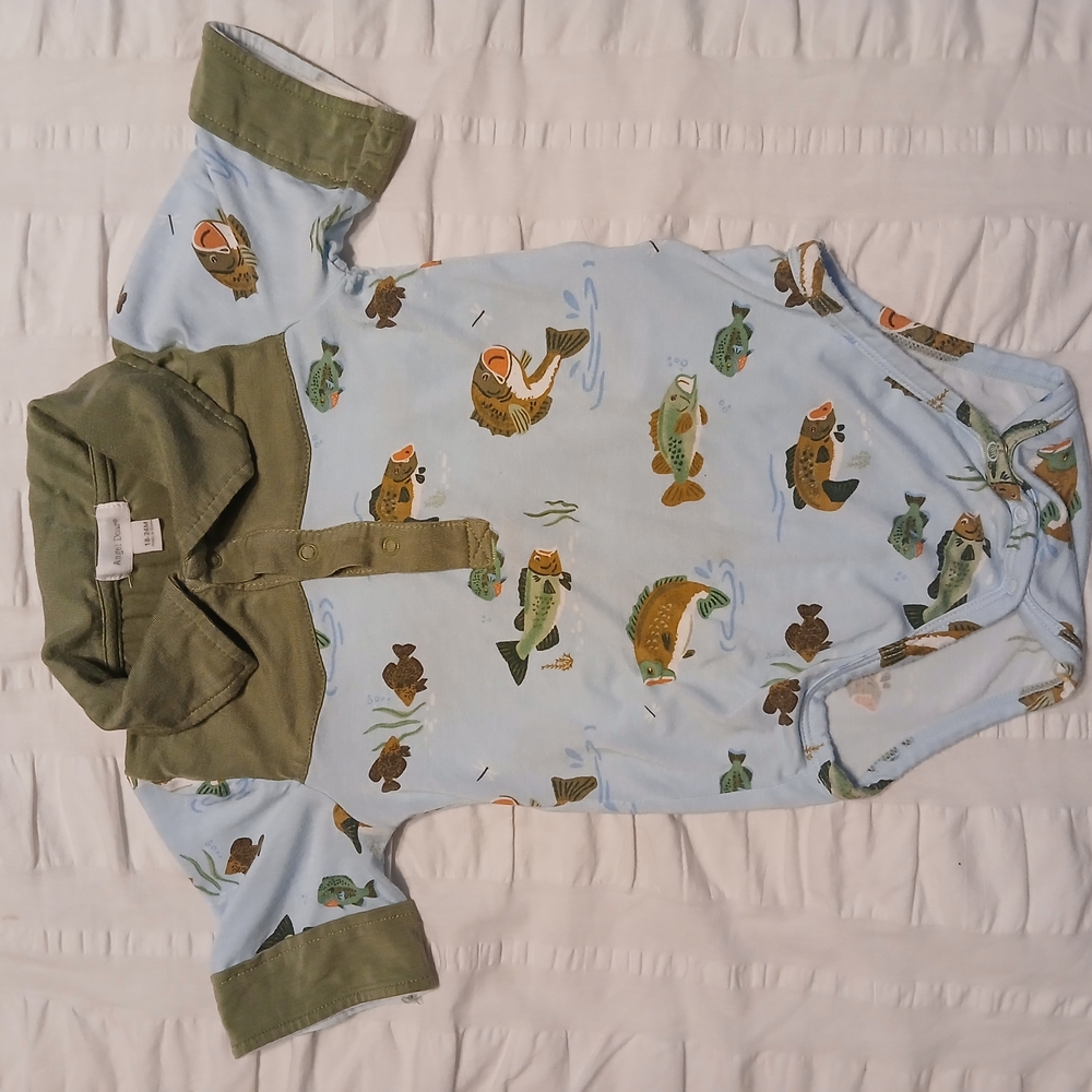 Angel Dear Fish Print Bodysuit - Green and Blue